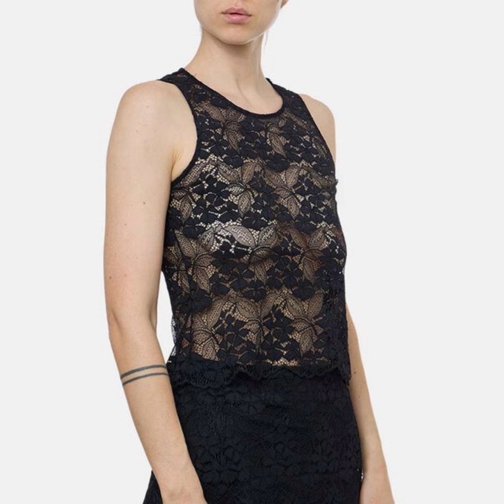 NWT THE KOOPLES Scalloped Trim Slim Fit Stretch Lace Top Size XL